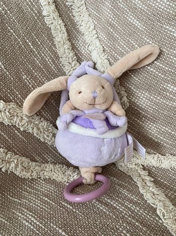 Peluche doudou et compagnie musical 17cm montgolfière lapin beige et violet très bon état