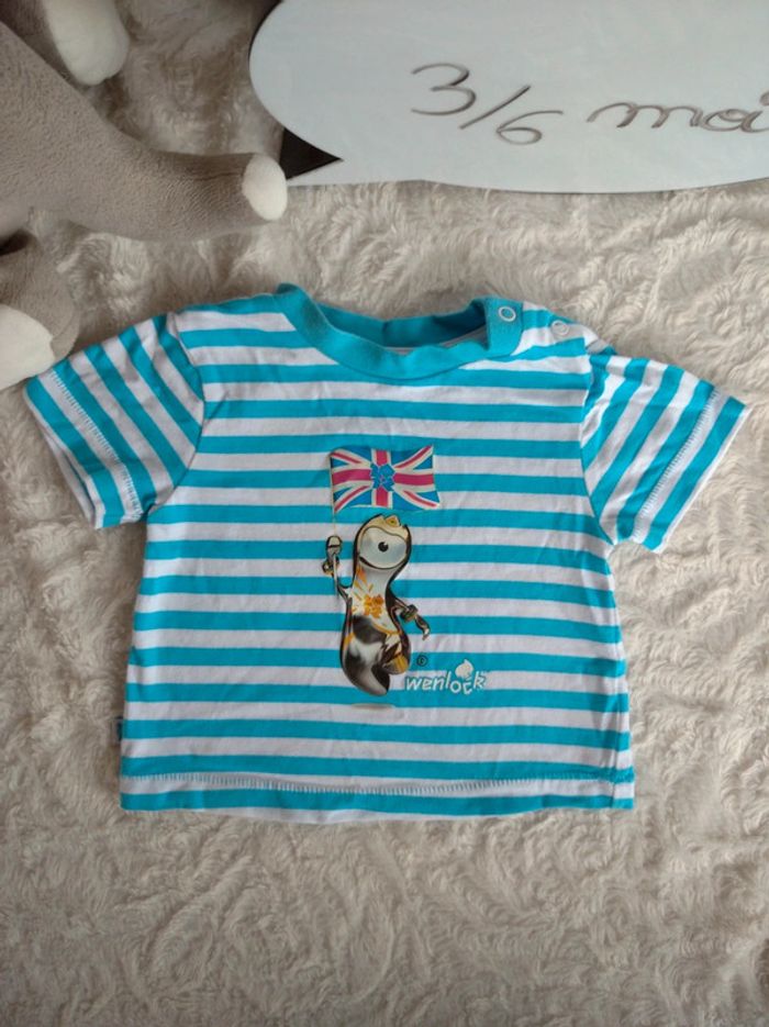 Tee shirt chemise manches courtes Garçon 3/6 mois Londres JO 2012 London Wenlock 100% coton - photo numéro 2
