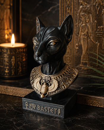 Statue chat égyptien Bastet noir et or 20 cm – déco mystique / Égypte