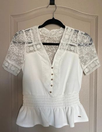 T-shirt blanc à dentelle péplum taille XS - 34