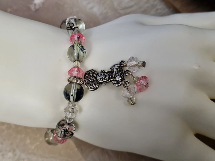 Bracelet Elastique Perles Rose Transparent Noir Maya - photo numéro 5