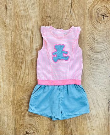 Ensemble/combishort bleu et rose Lulu Castagnette, petite fille 24 mois
