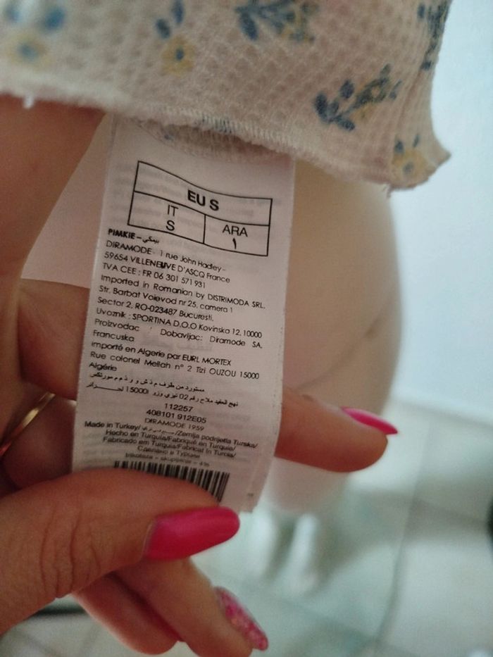 Tee shirt coton gauffré petites fleurs bleues taille S 36 - photo numéro 5