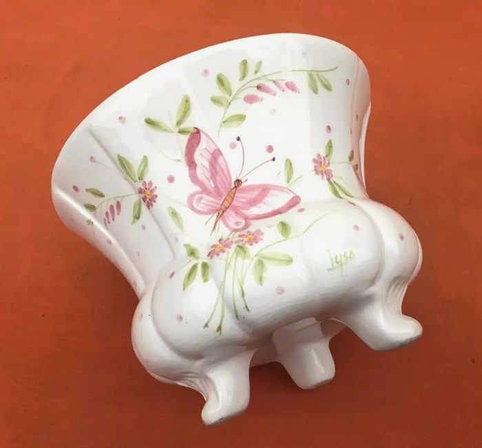 Cache-pot / Pot décoratif Céramique décor floral et de papillon - photo numéro 2