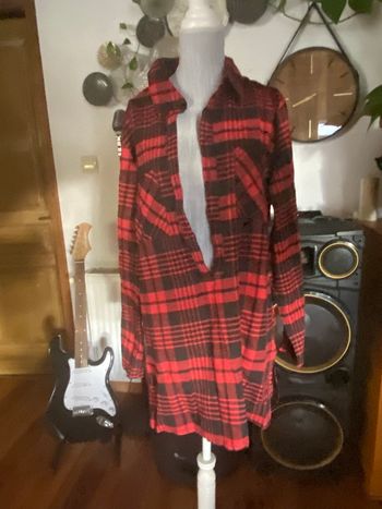 🟥 Chemise longue à carreaux rouges et noirs – Taille XXL
