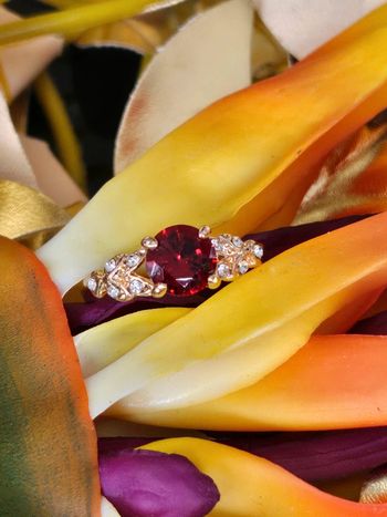 Bague avec zircoms et pierre grenat rouge en acier inoxydable