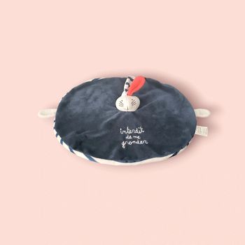 Doudou lapin rond marine rayé Interdit de me gronder