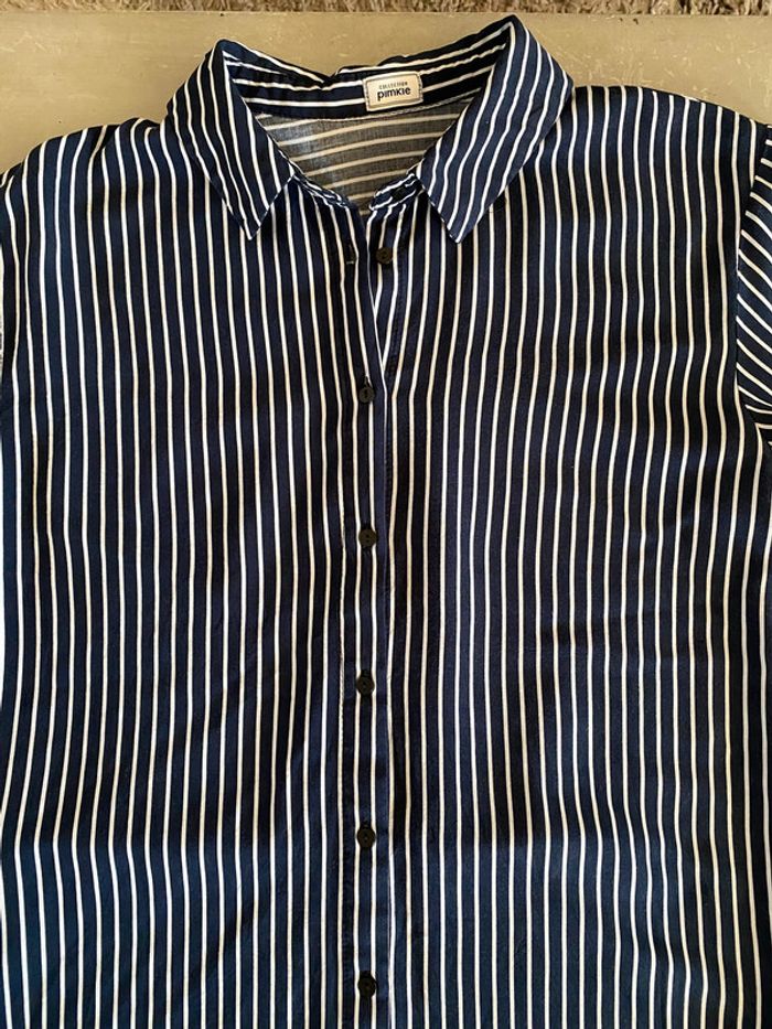 Chemise Pimkie Collection blanche et bleue marine à rayures taille M - photo numéro 8