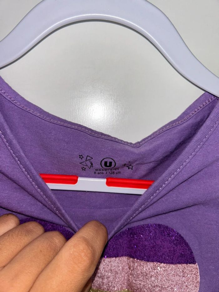 T-shirt à manches courtes violet motif cœur - 8 ans - U Essentiel - photo numéro 3