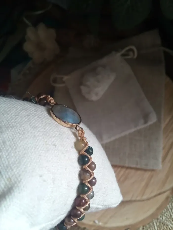 Bracelet bohème coton et pierres naturelles - photo numéro 2