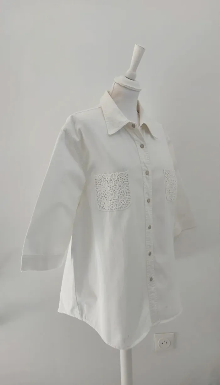 Veste chemise en jean manches courtes blanche XXXL - photo numéro 3