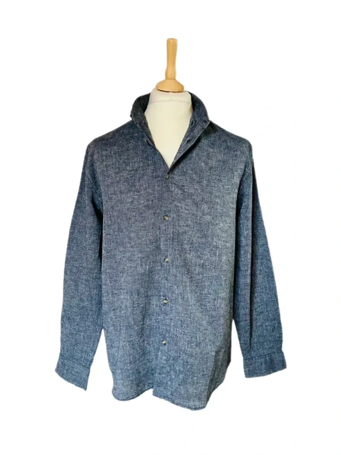 🔹🌿Chemise en lin coton chambray vintage homme Taille L Blue denim linen shirt🌿🔹 - photo numéro 7