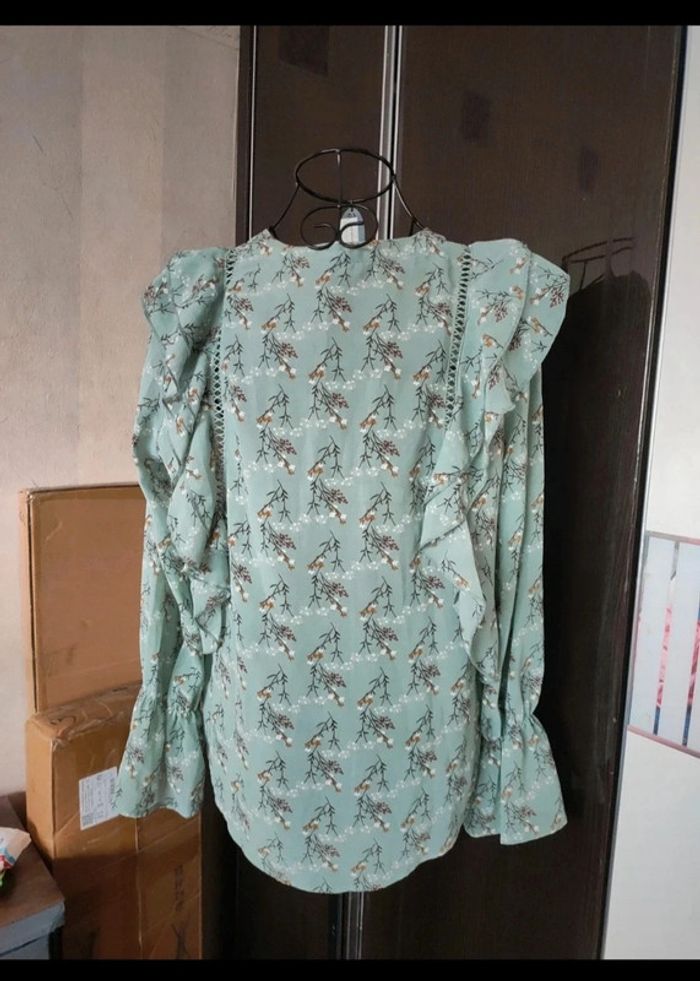 Blouse chemise manches longues en sauge - photo numéro 2
