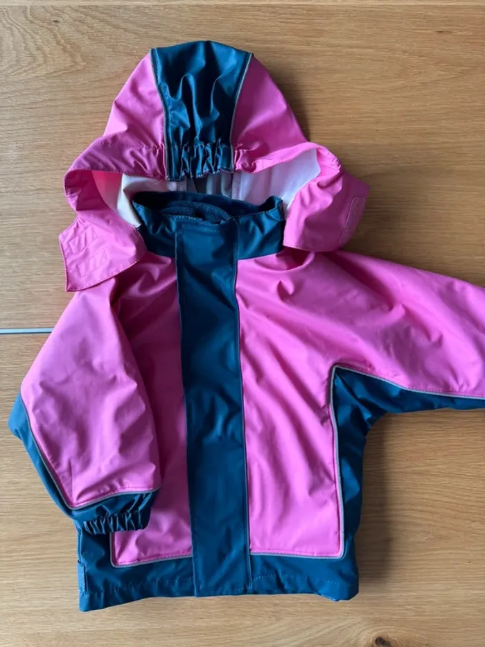 Ensemble 3 pièces veste imperméable + polaire + salopette bleu marine/rose - Taille 2/3 Ans - photo numéro 4