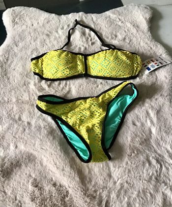 Maillot de bain 2 pièces jaune et turquoise menthe  taille S bretelle amovible (0623)  H.Nathalia