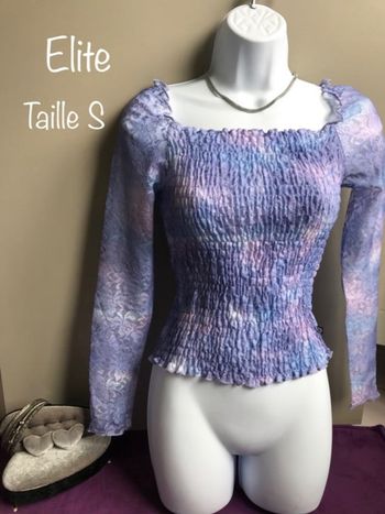 Haut manche longue en dentelle plissé couleur dégradé de mauve - taille S