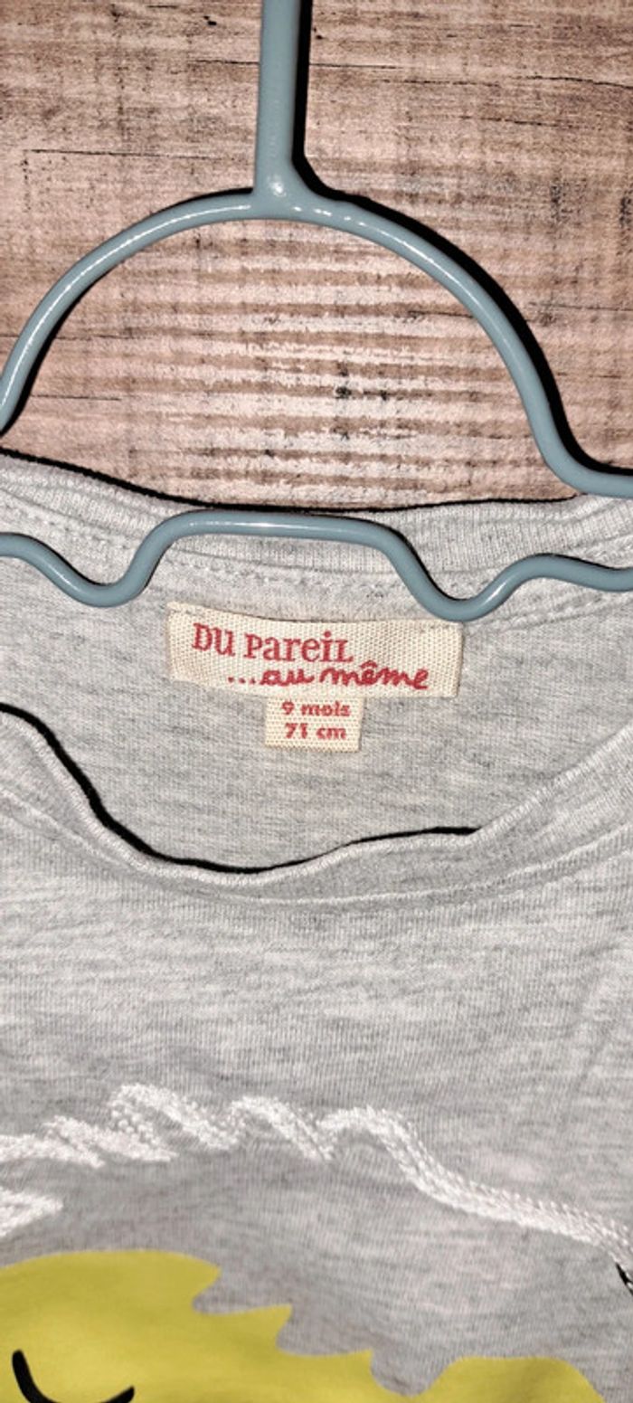 Tee-shirt manches longues gris Du Pareil au Même 9 mois - photo numéro 3