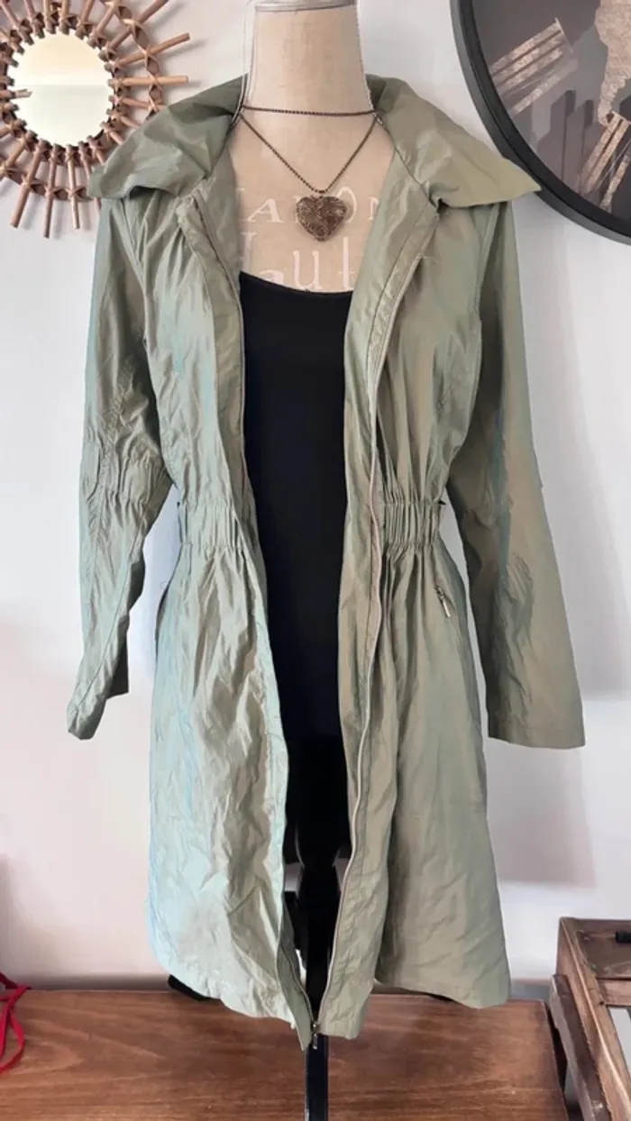 💕 parkas long imperméable cintré kaki taille 36 s - photo numéro 12