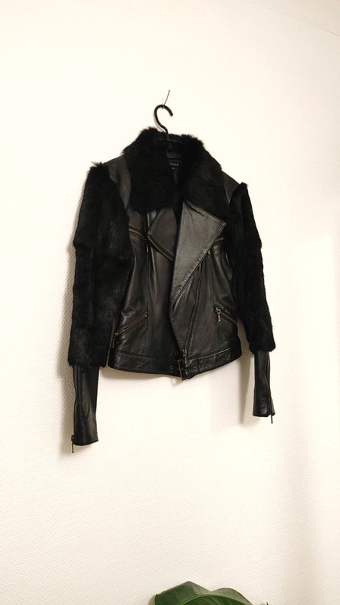 Magnifique veste en cuir type perfecto veste de motard taille S zip - photo numéro 3