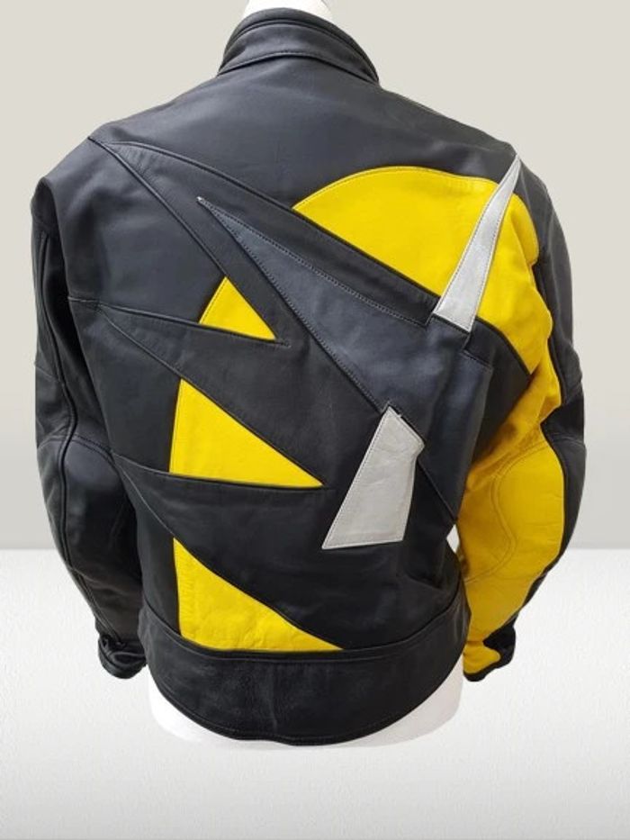Blouson Moto Cuir Noir Jaune Argenté Avec Protections - photo numéro 3