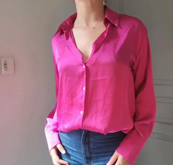 Chemise satinée jamais portée zara fuchsia - photo numéro 2