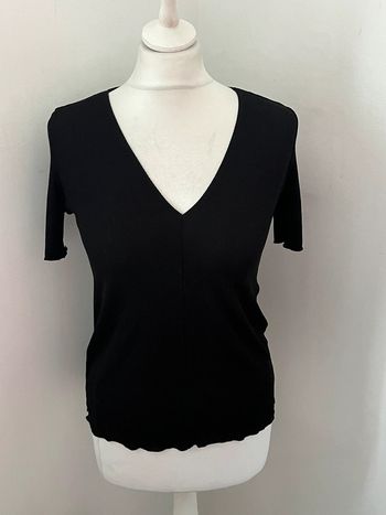 Blouse col en V noire Zara S