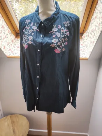 👄 dolly parton 🌸 chemise denim country western à fleurs 🌸