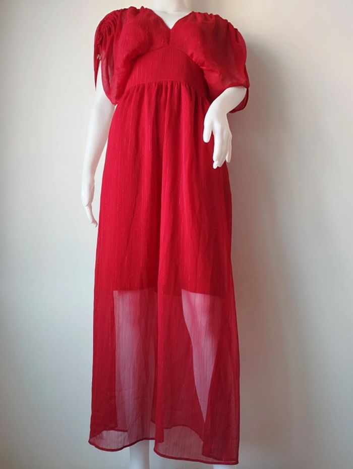Robe de soirée longue vaporeuse rouge Promod taille 36 - photo numéro 2