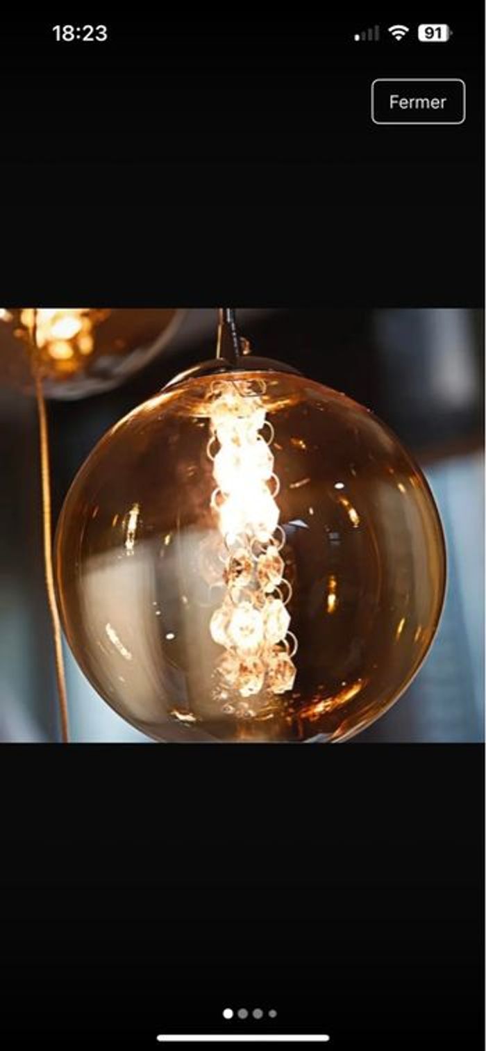 Suspension moderne à 6 boules en verre ambré - Neuve dans sa boîte