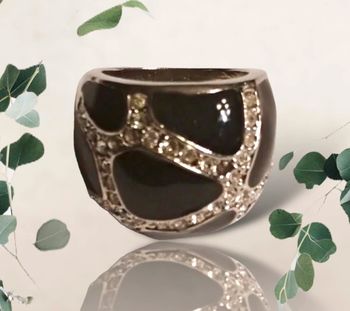 Bague boule noire et  argent style couture vintage