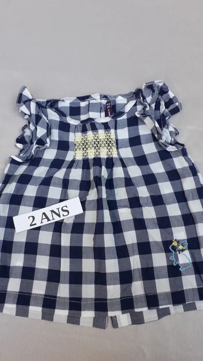 Tunique vichy bleu et blanc 2 ans