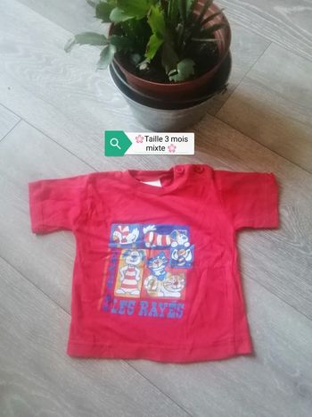 🌸Tee-shirt rouge "En avant les rayés" Taille 3 mois mixte 🌸