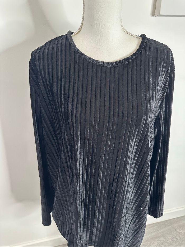 Blouse satinée noire velours côtelé Vintage T54 7XL - photo numéro 2