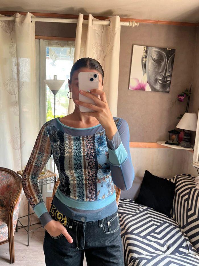 Top mesh asymétrique grunge y2k 2000yer bohème champêtre - photo numéro 3