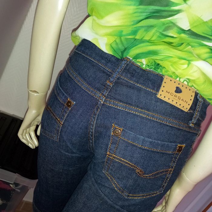 Bermuda / Pantacourt / short longueur genoux en jean Bleu brut by Morgan état neuf taille 36 - photo numéro 9