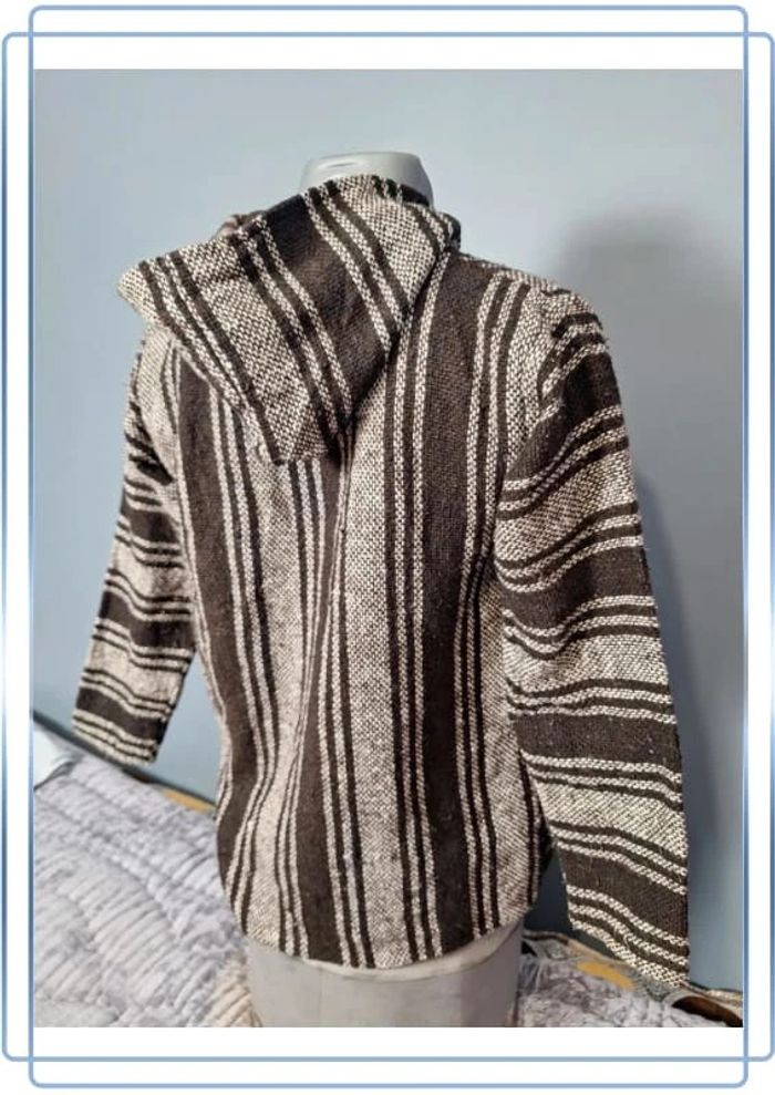 sweat a capuche / Hoodie/baja/poncho mexicain - taille S - homme - bicolore / fait main (286) - photo numéro 6
