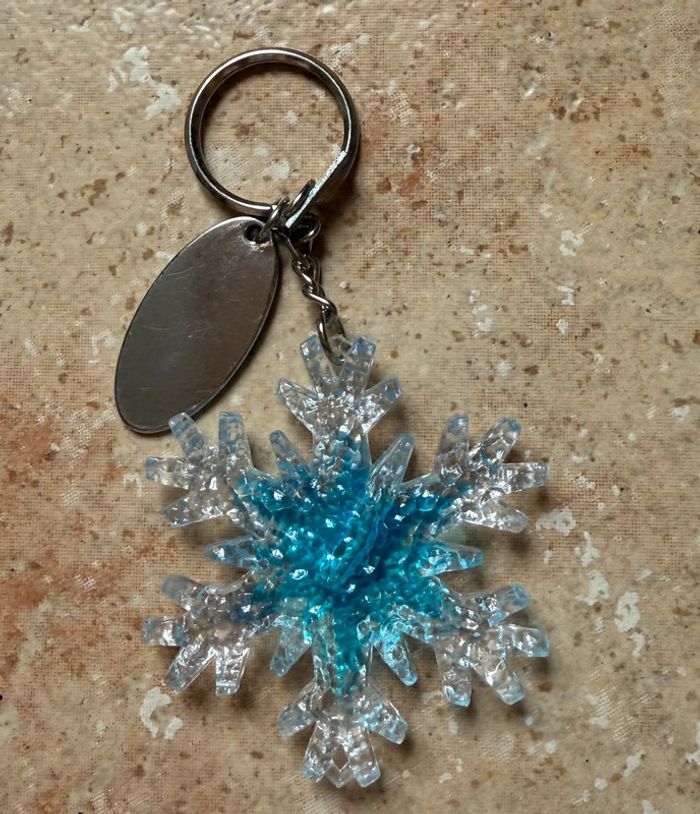 Porte clé flocon neige bleu et blanc