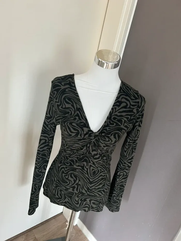 Promod pull fin maille imprimée vert, noir, femme, taille 38