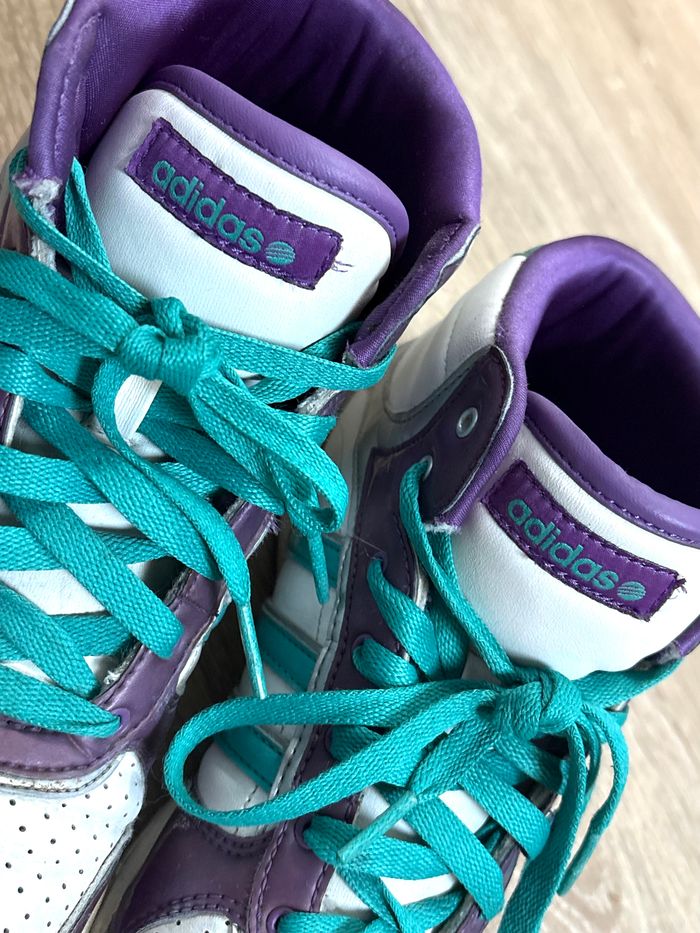Baskets Adidas montantes rétro – violet & turquoise, style vintage street - photo numéro 6