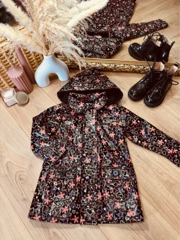 Taille 3 ans imperméable fille Tissaia noir rose orange * motifs * 💕