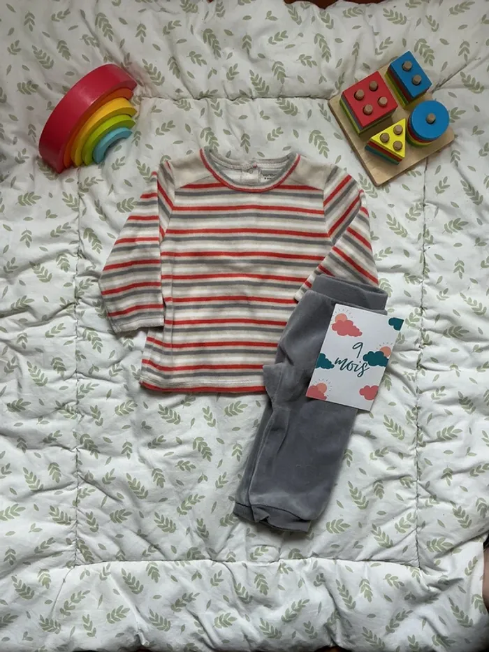pyjama 2 pièces en velours gris et orange 9 mois vertbaudet