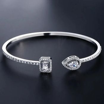 Bracelet Jonc Ouvert "Toi et Moi" – plaqué platine
