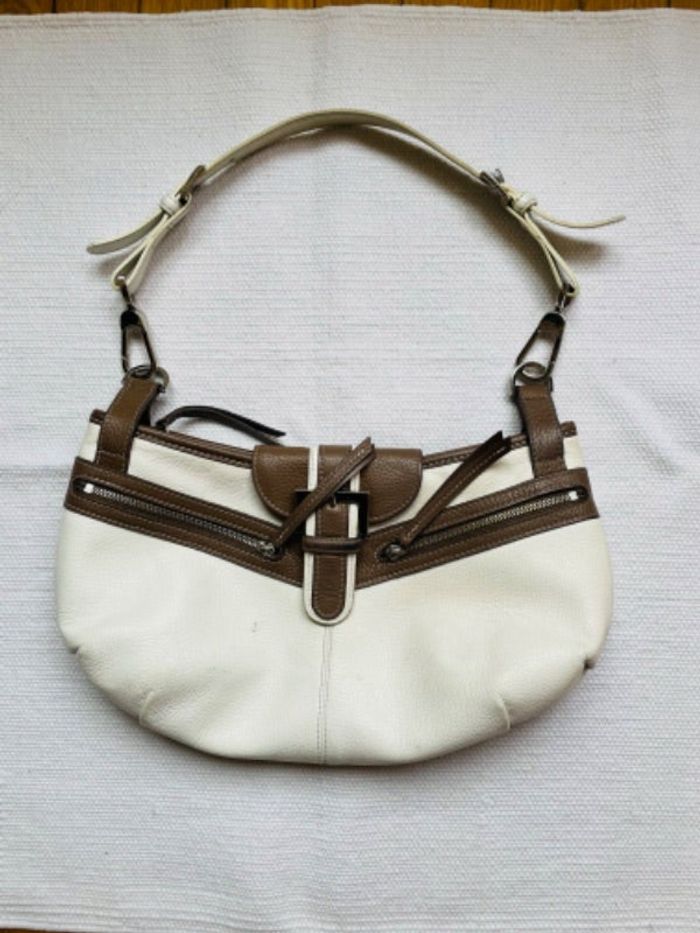 Sac à main en cuir Longchamp blanc et marron