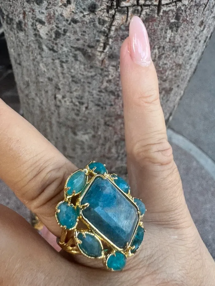 Grosse bague habaha Paris apatite acier inoxydable or réglable - photo numéro 3