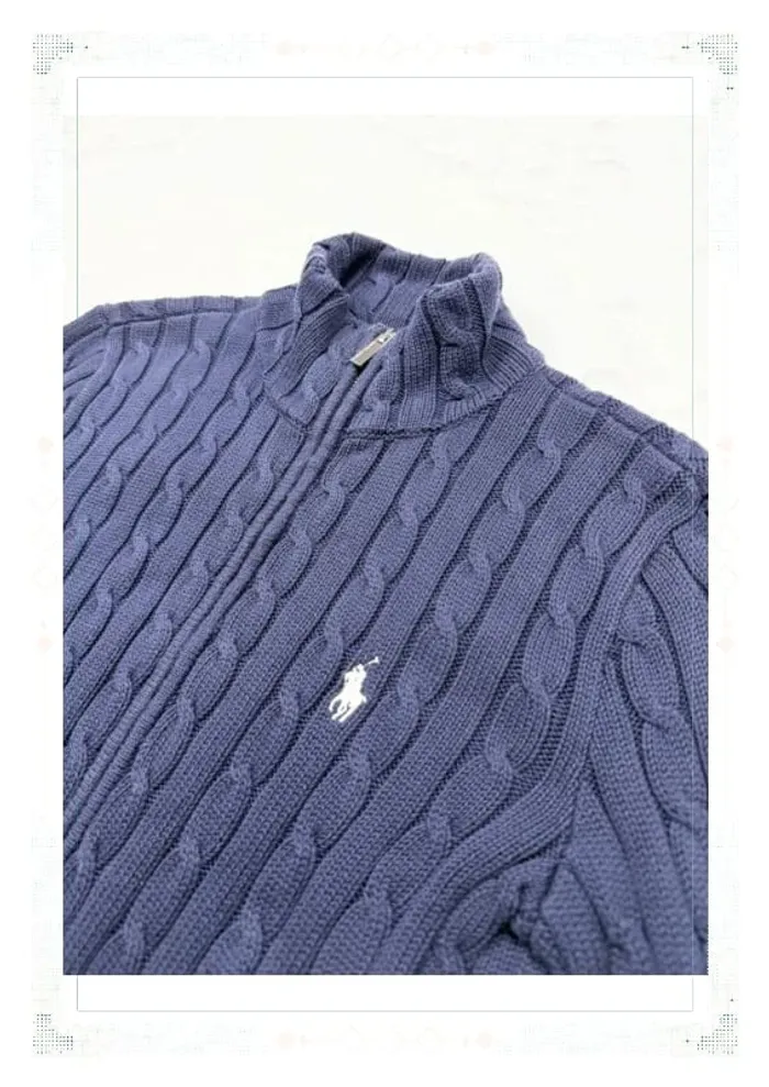 Ralph Lauren veste zippé torsadé bleu marine femme taille M coton - photo numéro 4