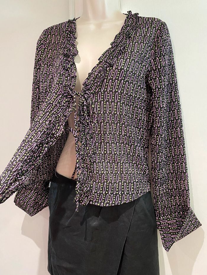 Chemise Zara, taille M/38 Rose noir  vert polyester, élasthane - photo numéro 7