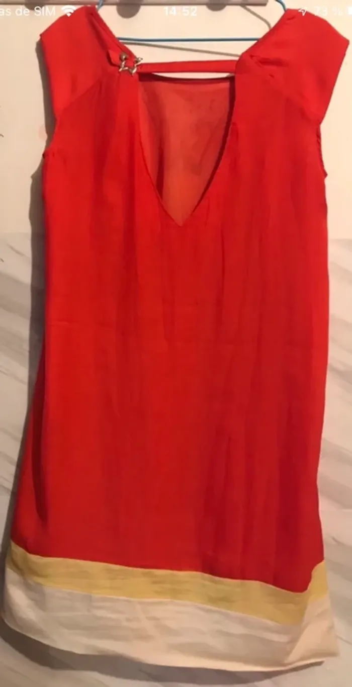 Robe femme été imprimé manches courtes rouge jaune taille M - photo numéro 2