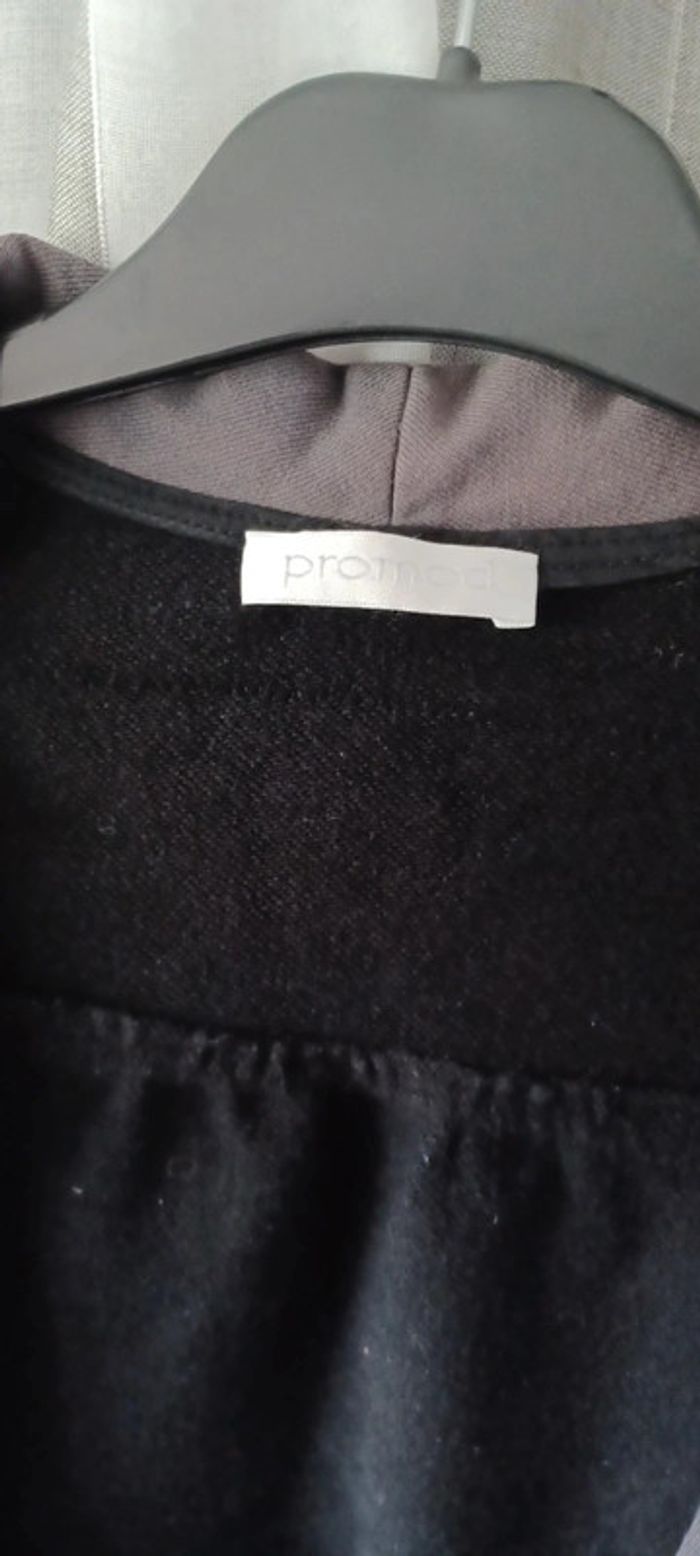 Veste femme courte noire PROMOD, avec col couleur taupe, taille L - photo numéro 2