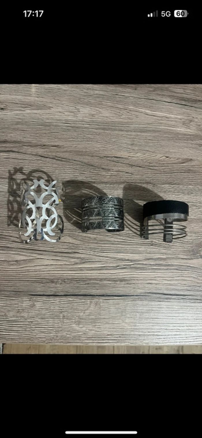 Lot de 3 bracelets manchettes argentés réglables