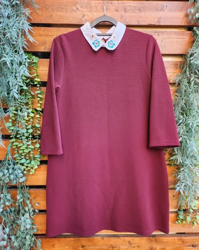 Robe bordeaux fille 14 ans – col brodé fleuri